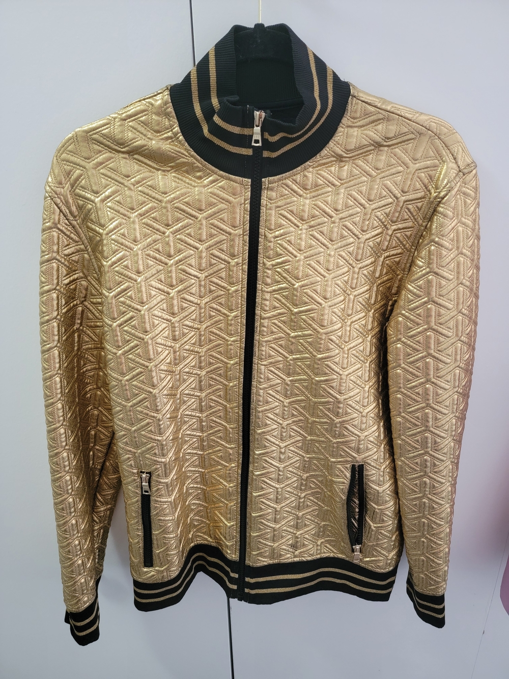 INC Gold Metallic Quilted Bomber Jacket - Mens Medium